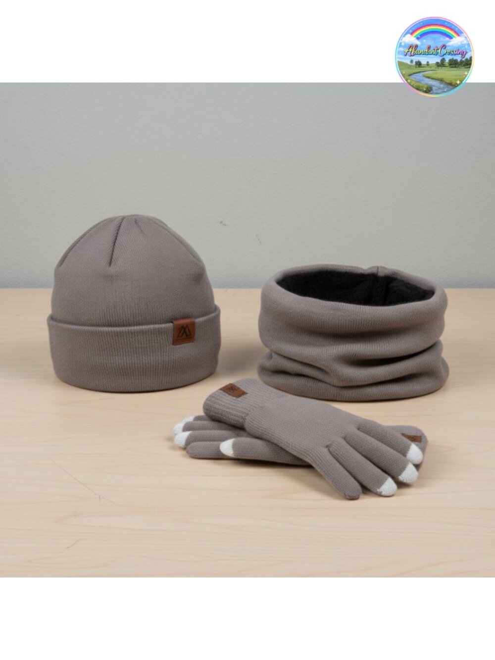 Winter Beanie Hat Scarf Touch Screen Gloves 3-Piece Set Acrylic Fleece Lined